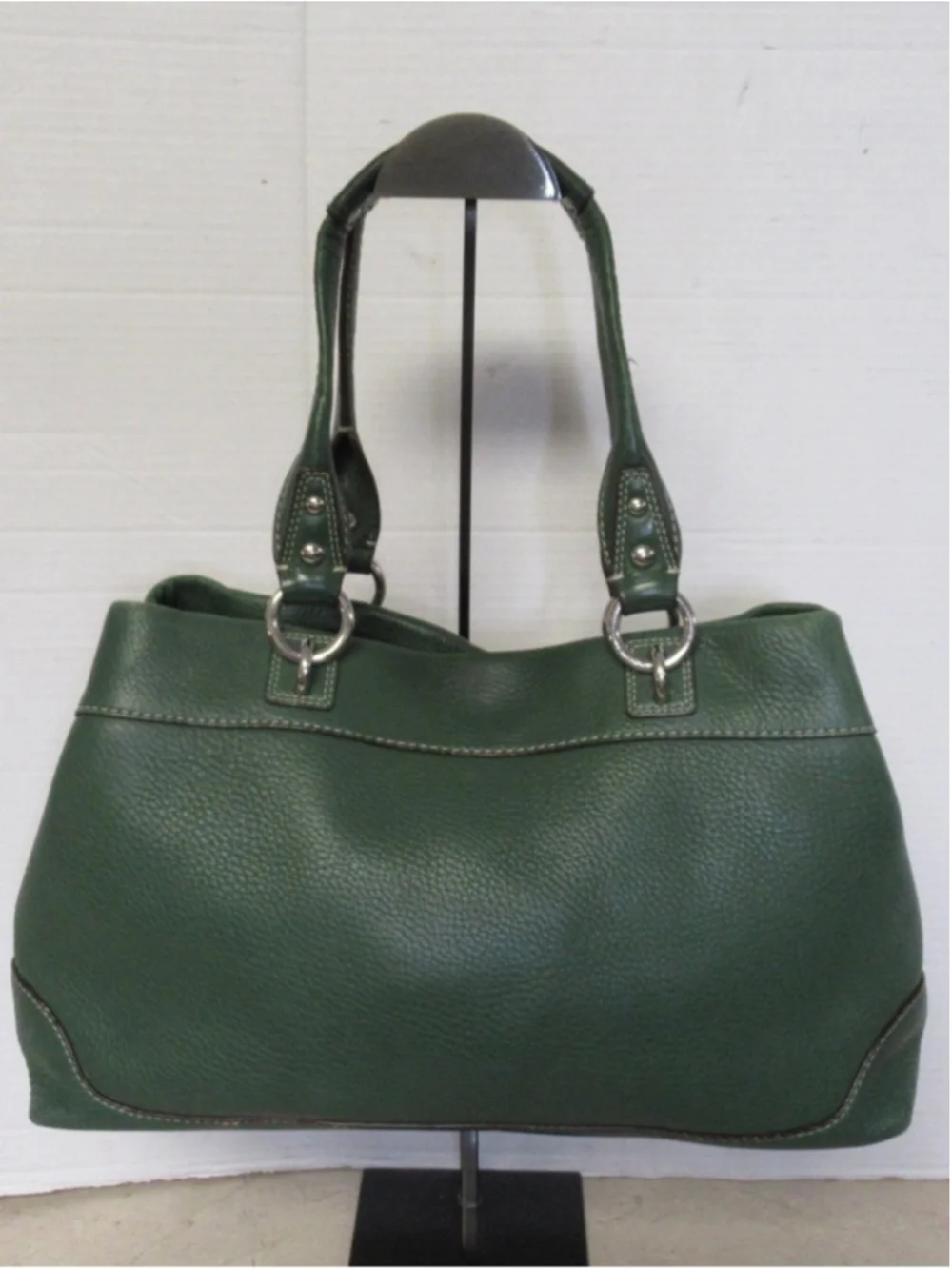 COACH Green Leather Satchel Carryall Pebbled Bag
